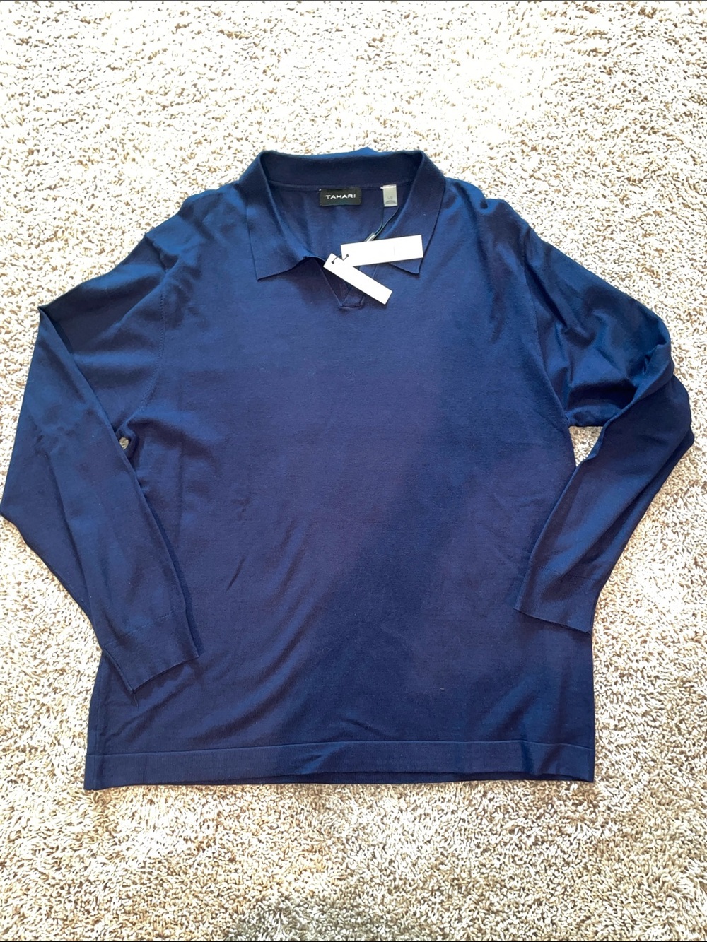 NWT Tahari Navy Long Sleeve Polo Knit sweater size large